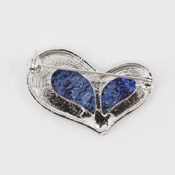 Silver Tone Heart Brooch Pin Abalone Inlay Unbranded