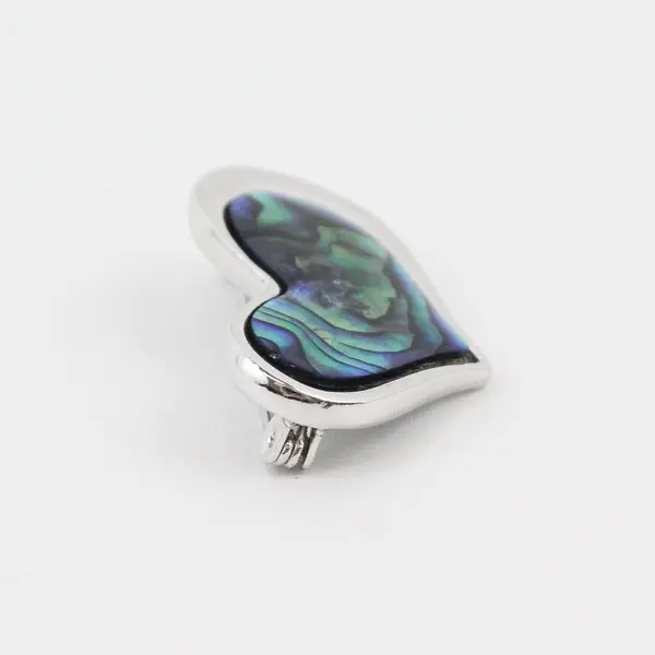 Silver Tone Heart Brooch Pin Abalone Inlay Unbranded