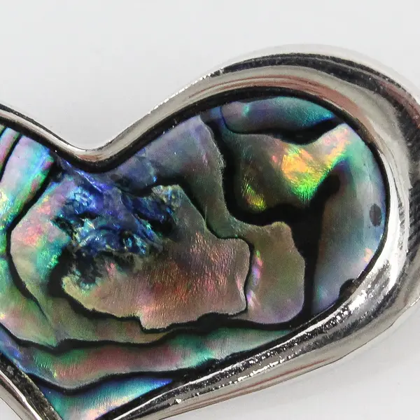 Silver Tone Heart Brooch Pin Abalone Inlay Unbranded