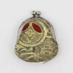 Vintage Mini Tiny Brocade Kiss Lock Coin Purse Fabric Rounded 