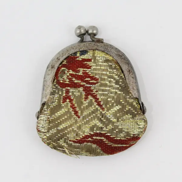 Vintage Mini Tiny Brocade Kiss Lock Coin Purse Fabric Rounded 