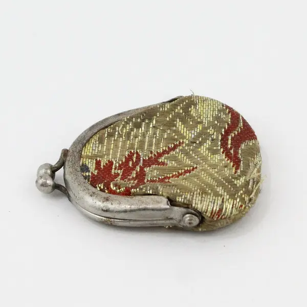 Vintage Mini Tiny Brocade Kiss Lock Coin Purse Fabric Rounded 