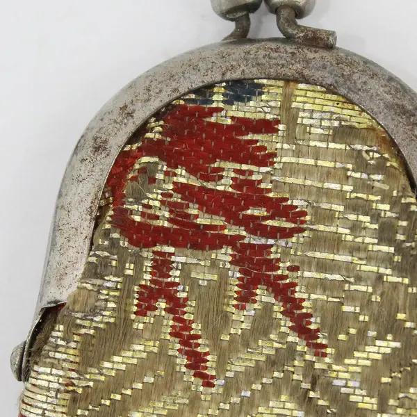 Vintage Mini Tiny Brocade Kiss Lock Coin Purse Fabric Rounded 