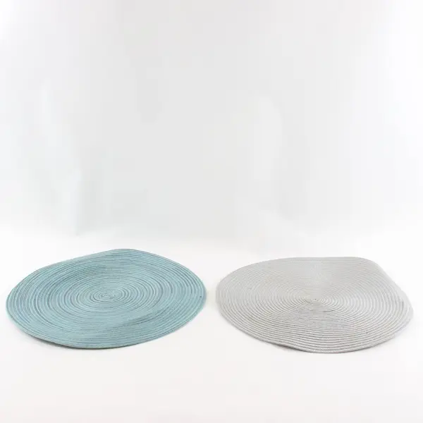 Lot of 2 Thymat Woven Placemats Teal & Light Blue