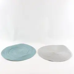 Lot of 2 Thymat Woven Placemats Teal & Light Blue