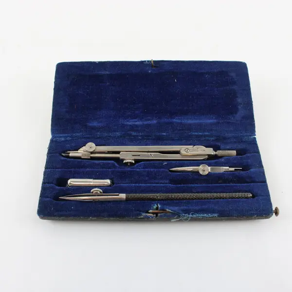 Vintage Mechanical Drafting Set Blue Velvet Lined Case