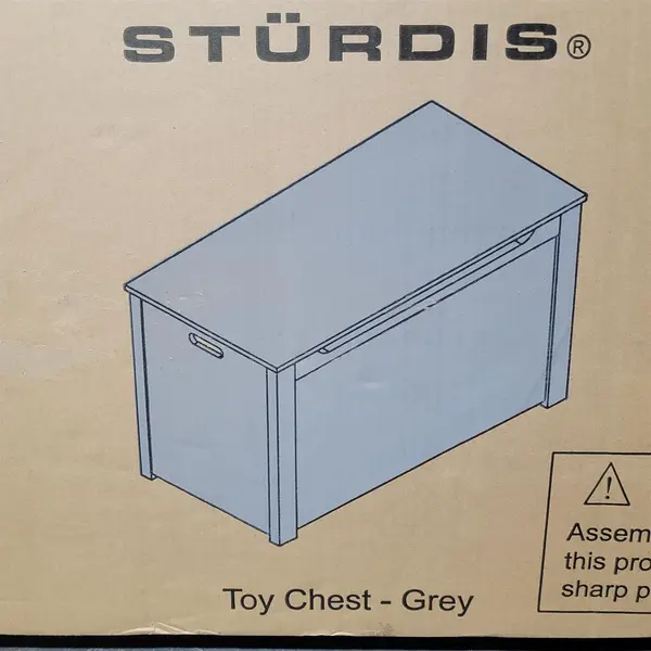 Sturdis BMP-DFV-STTX-GRY Gray Wooden Kids Toy Chest Storage Box Safety Hinge NEW