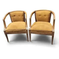 Set of 2 Vintage Mid Century Modern Wood Armchairs Pair - Local Pickup Only