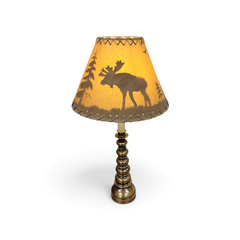 Vintage Rustic Moose Lodge Table Lamp Brass Tone Laced Scenic Shade