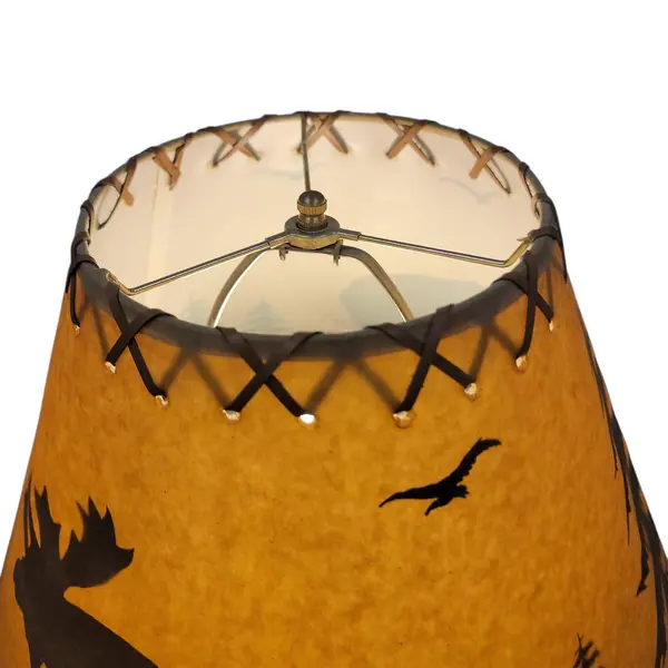 Vintage Rustic Moose Lodge Table Lamp Brass Tone Laced Scenic Shade