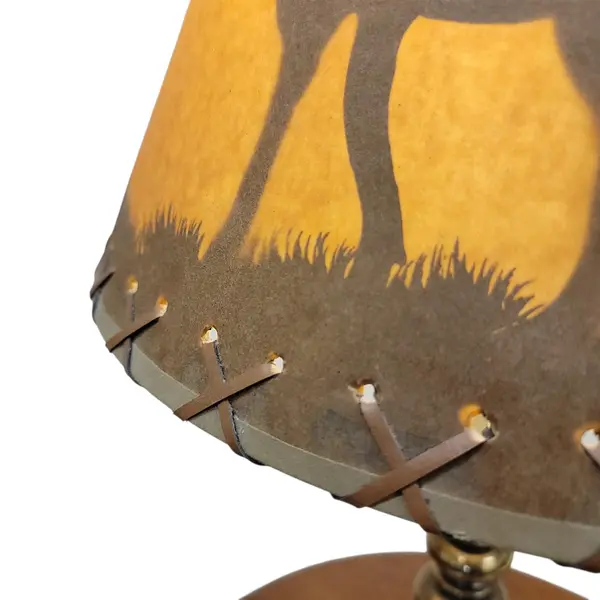 Vintage Rustic Moose Lodge Table Lamp Brass Tone Laced Scenic Shade