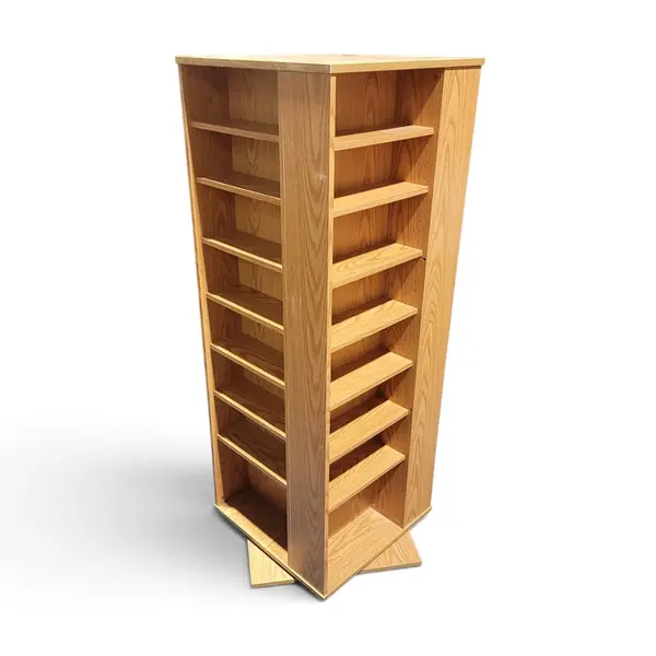 Vtg 4-Sided Rotating Wood Media Storage Tower VHS Cassette Rack - Local Pickup
