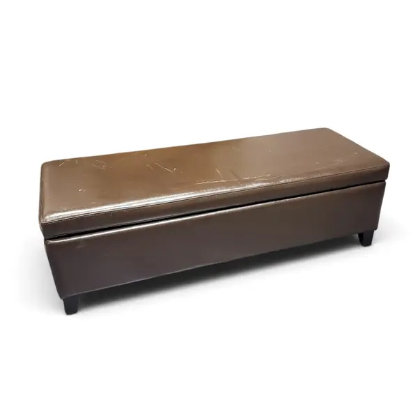 Vtg Brown Vinyl Storage Bench Ottoman Lift Top Hinged Footstool - Local Pickup