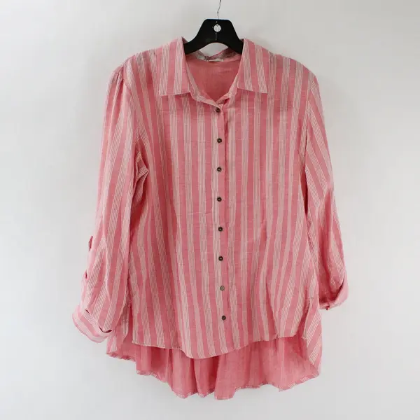 Angels Forever Young Pink and White Striped Long Sleeved Button Up M 100% Cotton