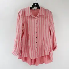 Angels Forever Young Pink and White Striped Long Sleeved Button Up M 100% Cotton