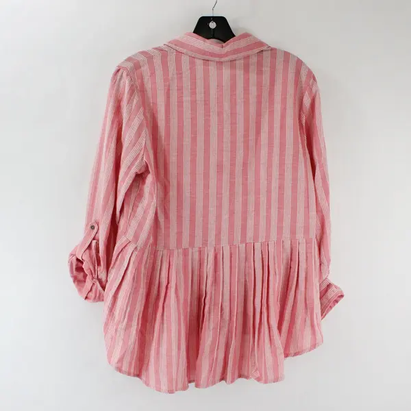 Angels Forever Young Pink and White Striped Long Sleeved Button Up M 100% Cotton