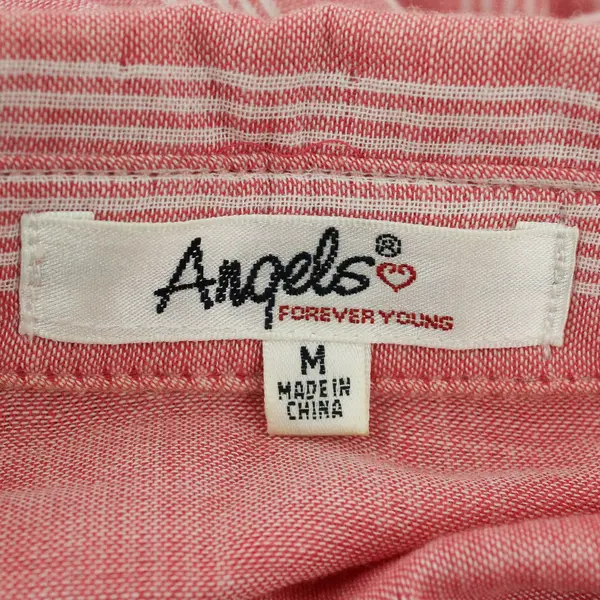 Angels Forever Young Pink and White Striped Long Sleeved Button Up M 100% Cotton