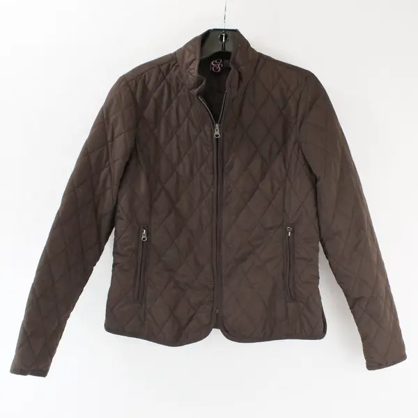 OS Brown Quilted Brown Zip Up Jacket Womens Small Y2K Aesthetic