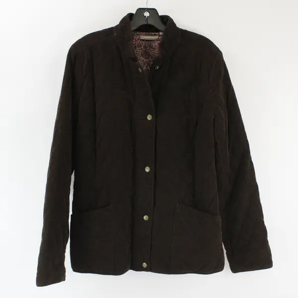 Croft & Barrow Brown Corduroy Quilted Zip Up Jacket Pink Satin Lined Sz Small