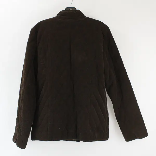 Croft & Barrow Brown Corduroy Quilted Zip Up Jacket Pink Satin Lined Sz Small
