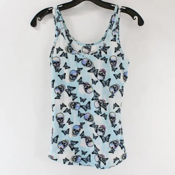 No Boundaries Size S (3-5) Blue & White Tank Top Skulls & Butterflies Design