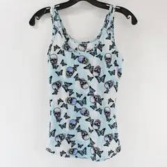 No Boundaries Size S (3-5) Blue & White Tank Top Skulls & Butterflies Design