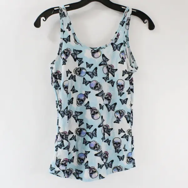 No Boundaries Size S (3-5) Blue & White Tank Top Skulls & Butterflies Design