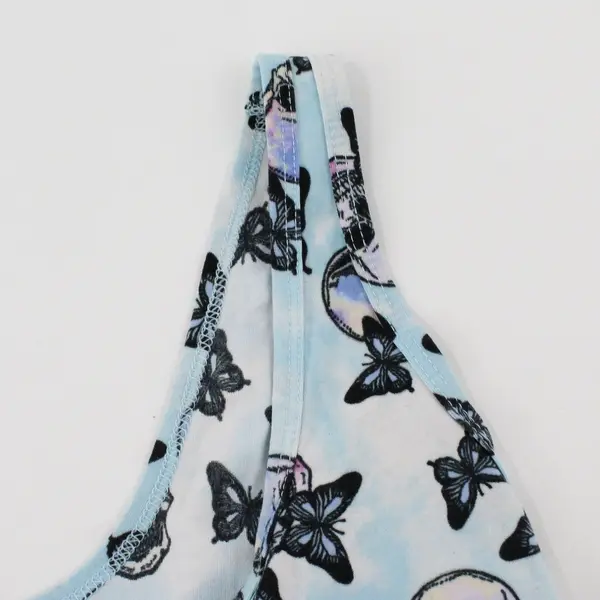 No Boundaries Size S (3-5) Blue & White Tank Top Skulls & Butterflies Design