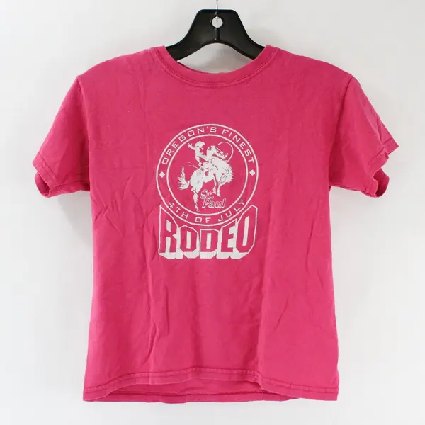 St. Paul Rodeo Oregon Souvenir Short Sleeve Shirt Girls Pink Shirt L/XL (12-14)