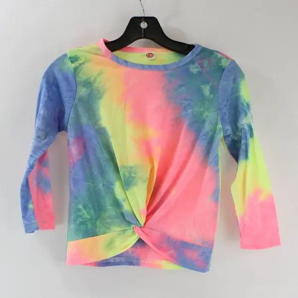 Girls Size 130 Rainbow Tie Dye Long Sleeve Twist-Front Shirt