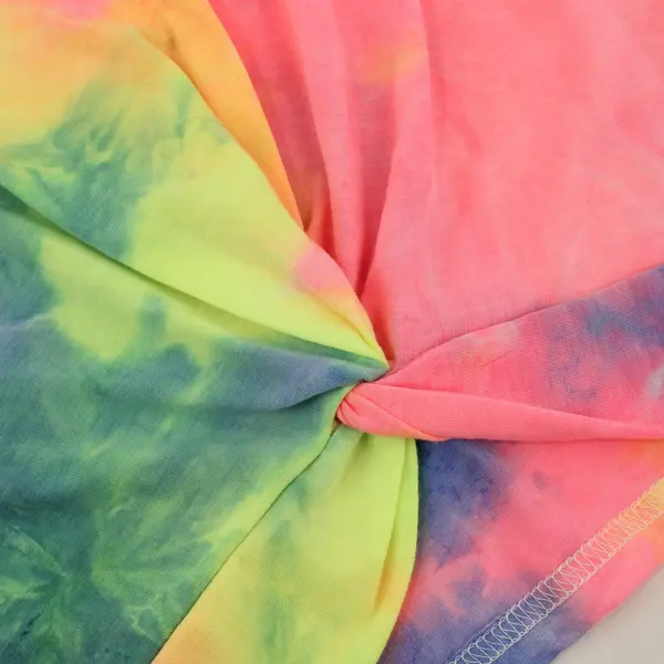 Girls Size 130 Rainbow Tie Dye Long Sleeve Twist-Front Shirt