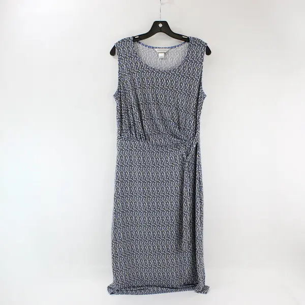 NWT Christopher & Banks Blue Black Beige Sleeveless A-Line Midi Dress Sz S