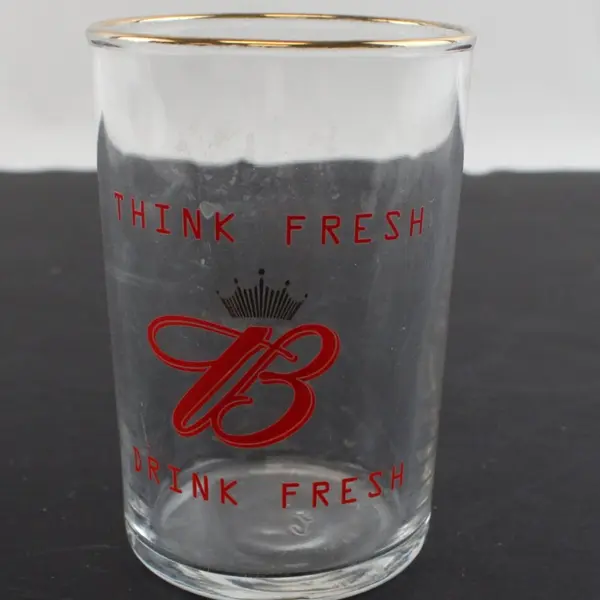 Vintage Budweiser Beer Tasting Glass Gold Rim Think Fresh Drink Fresh