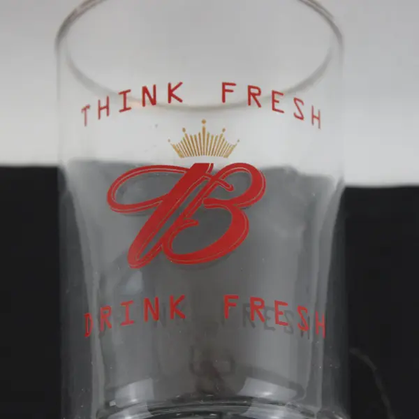 Vintage Budweiser Beer Tasting Glass Gold Rim Think Fresh Drink Fresh