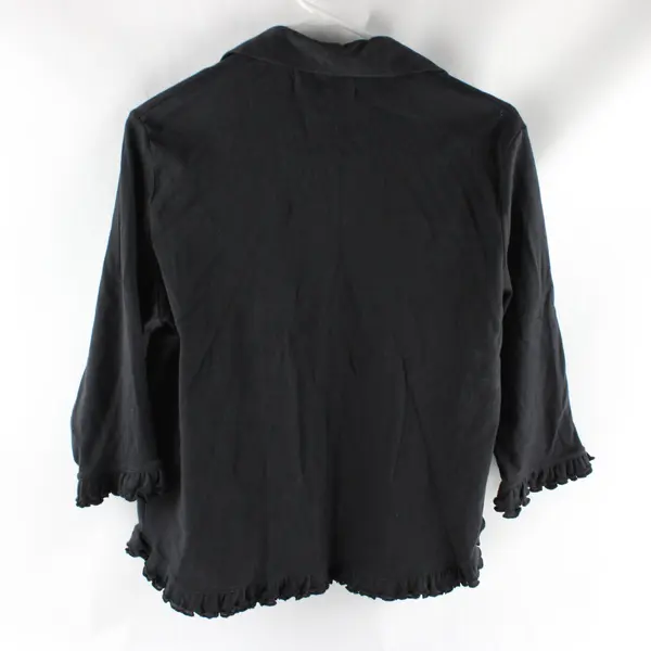 Carolyn Taylor Essentials M Black Long Sleeve Button Up with Ruffled Hem