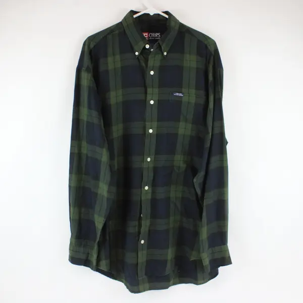 Chaps Ralph Lauren Men's LT Green Blue Plaid Long Sleeve Button Down Shirt