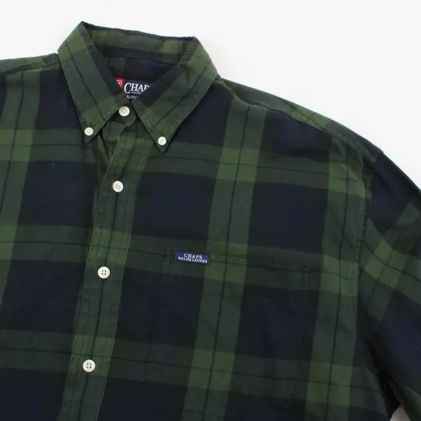 Chaps Ralph Lauren Men's LT Green Blue Plaid Long Sleeve Button Down Shirt