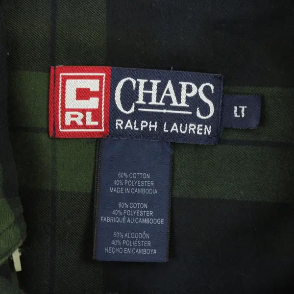 Chaps Ralph Lauren Men's LT Green Blue Plaid Long Sleeve Button Down Shirt