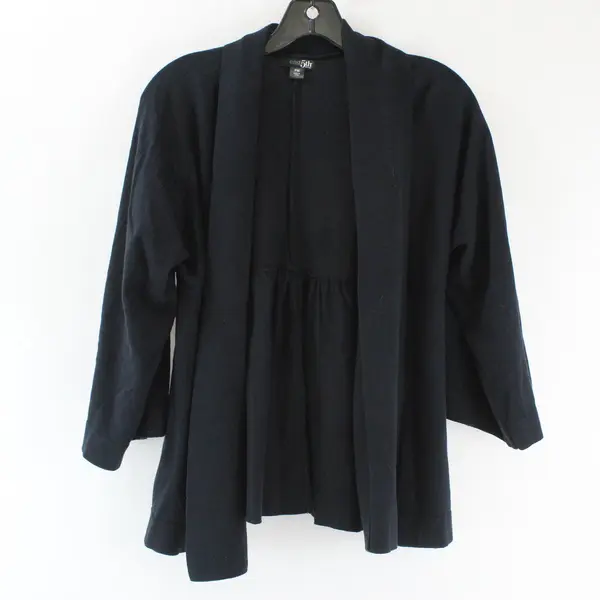 East 5th Petite Women's PM Black Ruffle Stretch Open Front Cardigan Sweater