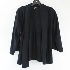 East 5th Petite Women's PM Black Ruffle Stretch Open Front Cardigan Sweater
