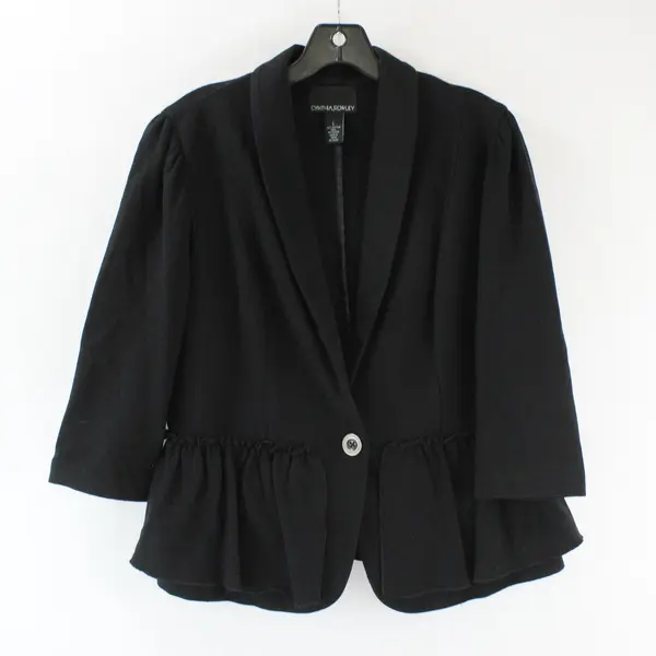 Cynthia Rowley Women's Large Black Knit Ruffle Button Closure 3/4 Sleeve Blazer