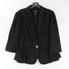 Cynthia Rowley Women's Large Black Knit Ruffle Button Closure 3/4 Sleeve Blazer