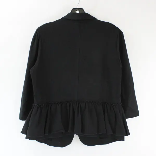 Cynthia Rowley Women's Large Black Knit Ruffle Button Closure 3/4 Sleeve Blazer