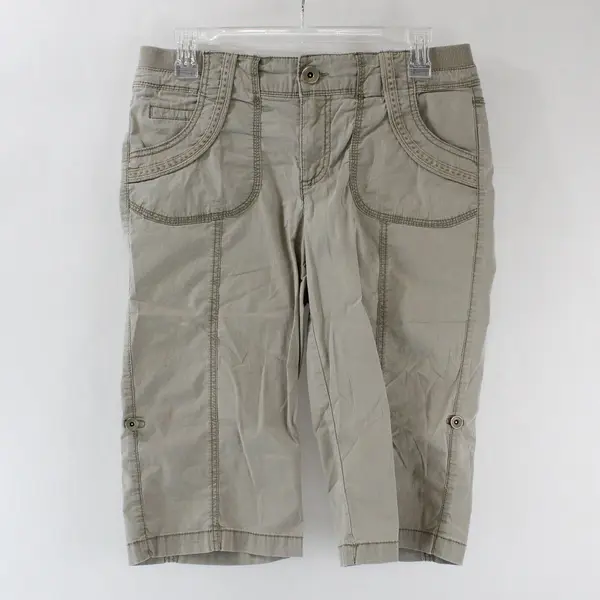 Khakis & Company Women's 6 Beige Cargo Capri Pants Elastic Waist