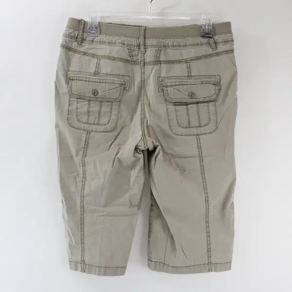 Khakis & Company Women's 6 Beige Cargo Capri Pants Elastic Waist