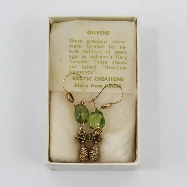 Exotic Creations Olivine Gold Tone Pineapple Dangle Earrings