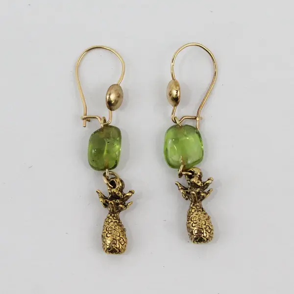 Exotic Creations Olivine Gold Tone Pineapple Dangle Earrings