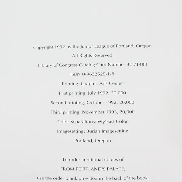 VTG From Portland's Palate Recipes From City of Roses Junior League 1993 HC Good