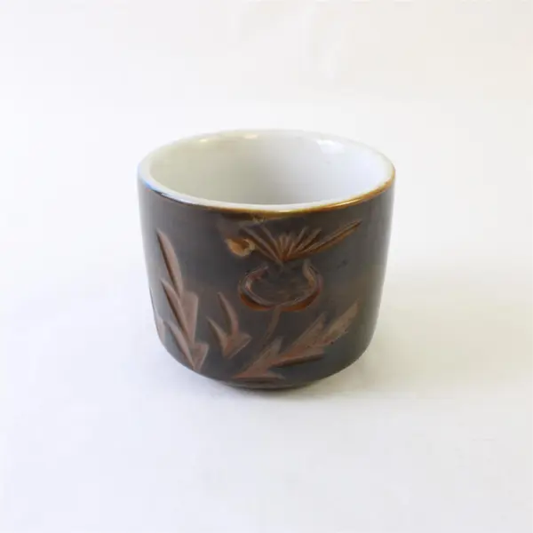 Set of 6 Nagoya National Silver Brown Glaze Embossed Thistle Teacups Japan
