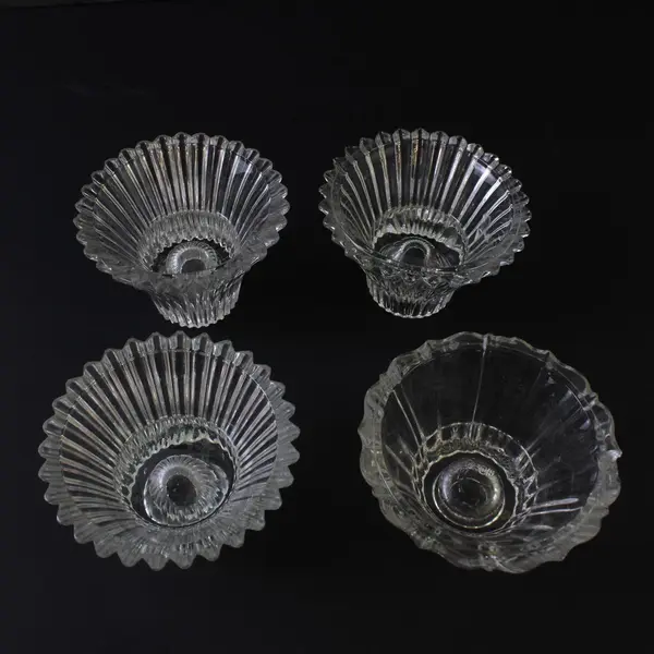 Lot of 4 Vintage Ribbed Glass Flared Candle Holders 3 Small 1 Large